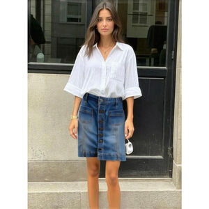 American Rag Women's Denim Button Down Skirt 5 Faded Blue Cottagecore Retro‎ Y2K